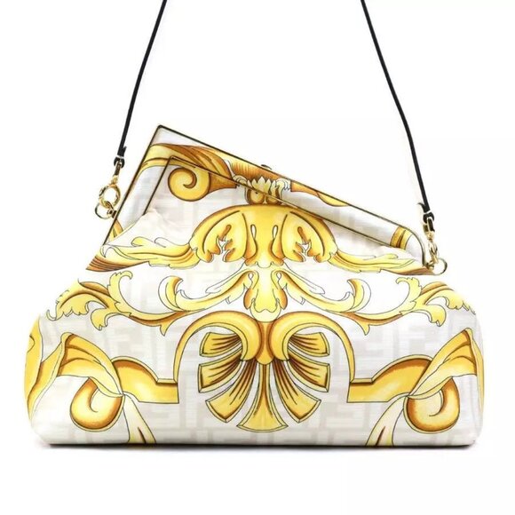 Auth FENDI FENDACE First Medium Shoulder Bag Light Beige/Yellow Canvas - Picture 4 of 16